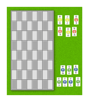 alphabetic cards with letters on a chessboard for games as scrabble
